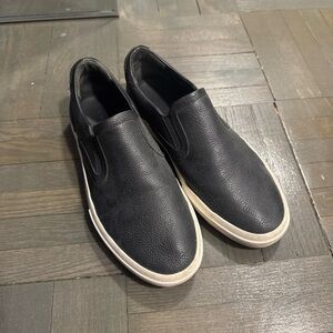 Black Leather Slip-On Shoes